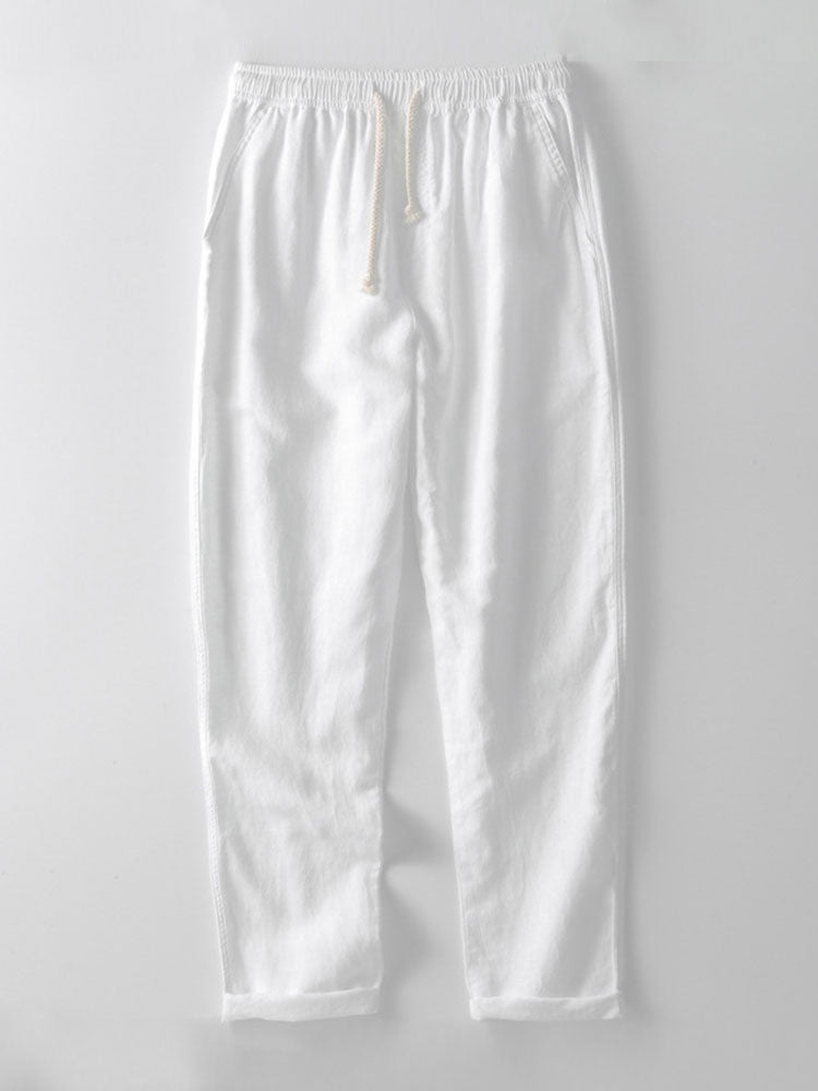 Contrast Stitching Linen Rayon Blend Cuban Shirt & Straight Leg Linen Pants