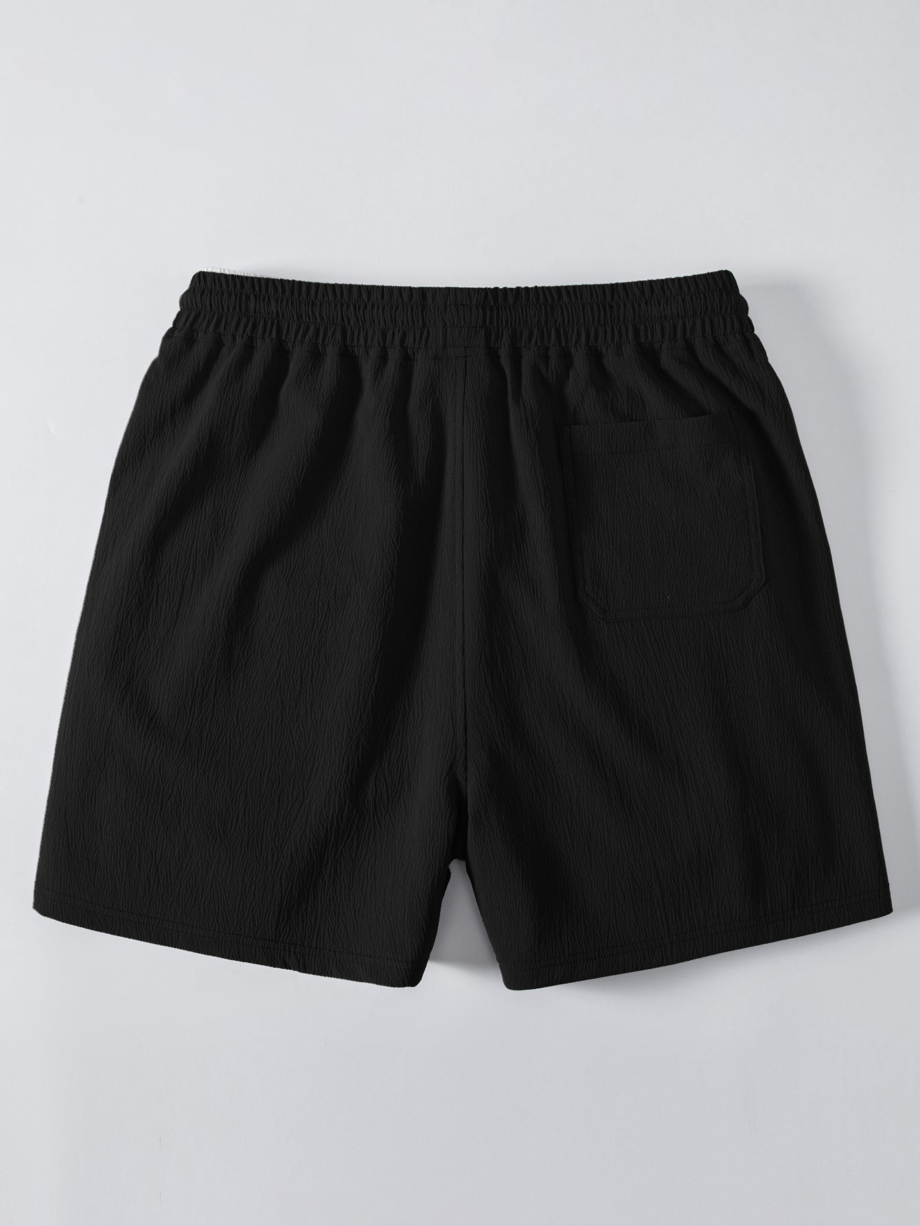 Textured Striped Button Up Shirt & Crinkle Textured Drawstring 5" Shorts