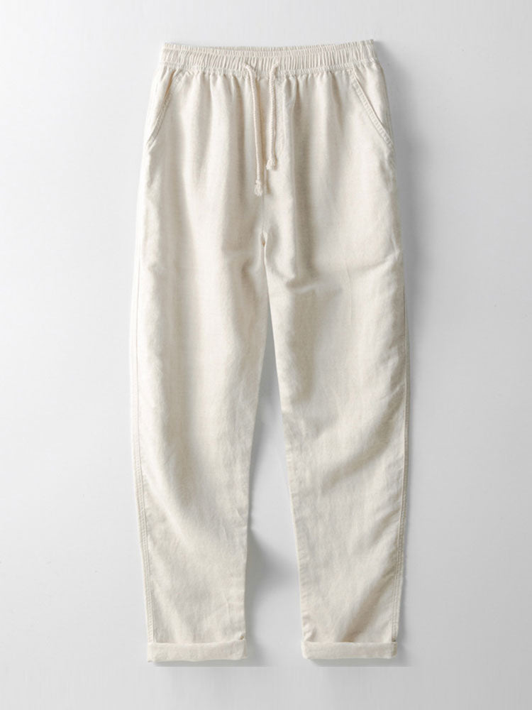Contrast Stitching Linen Rayon Blend Cuban Shirt & Straight Leg Linen Pants