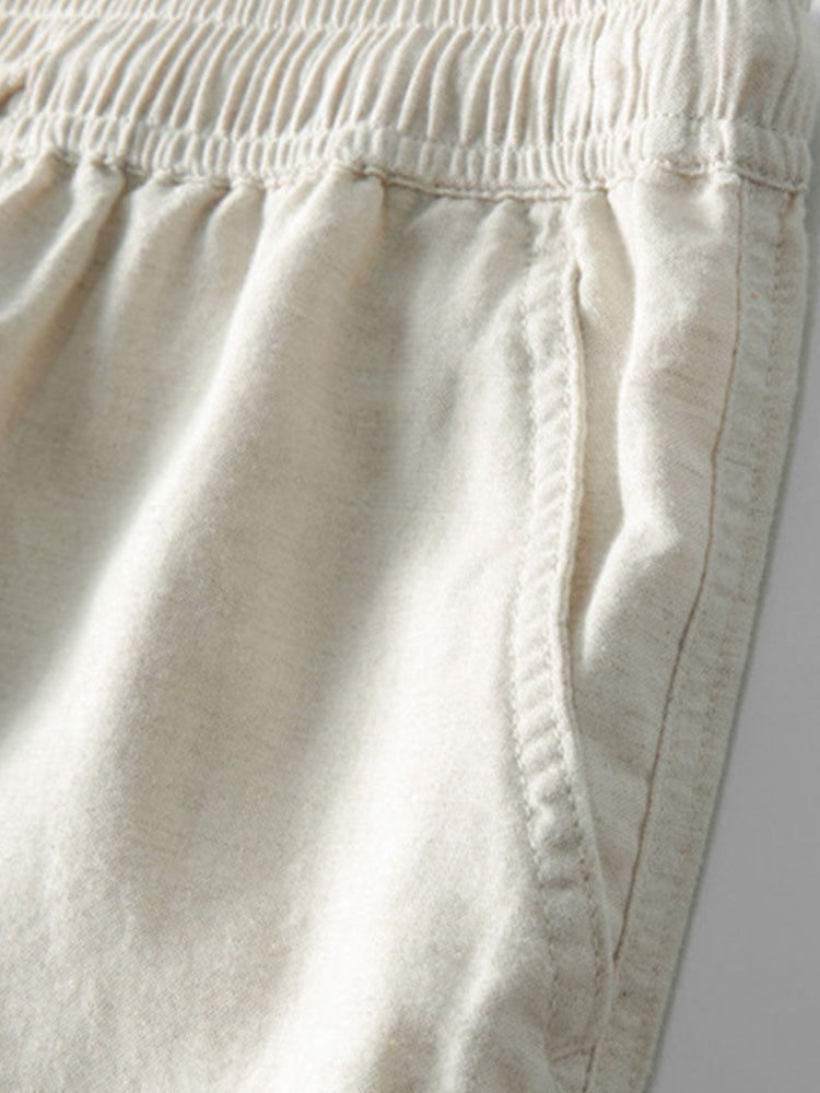 Relax Fit Crocheted V Neck Polo & Straight Leg Linen Pants