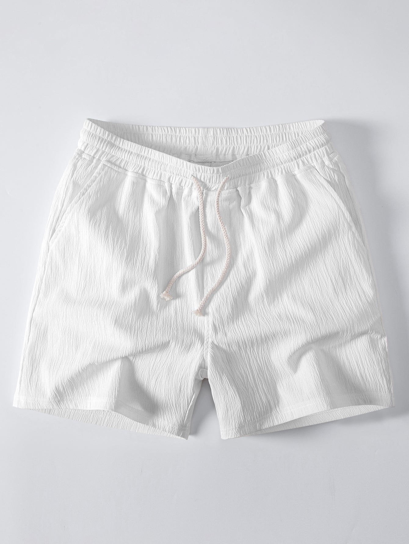 Crinkled Textured Shirt & Crinkle Textured Drawstring 5" Shorts