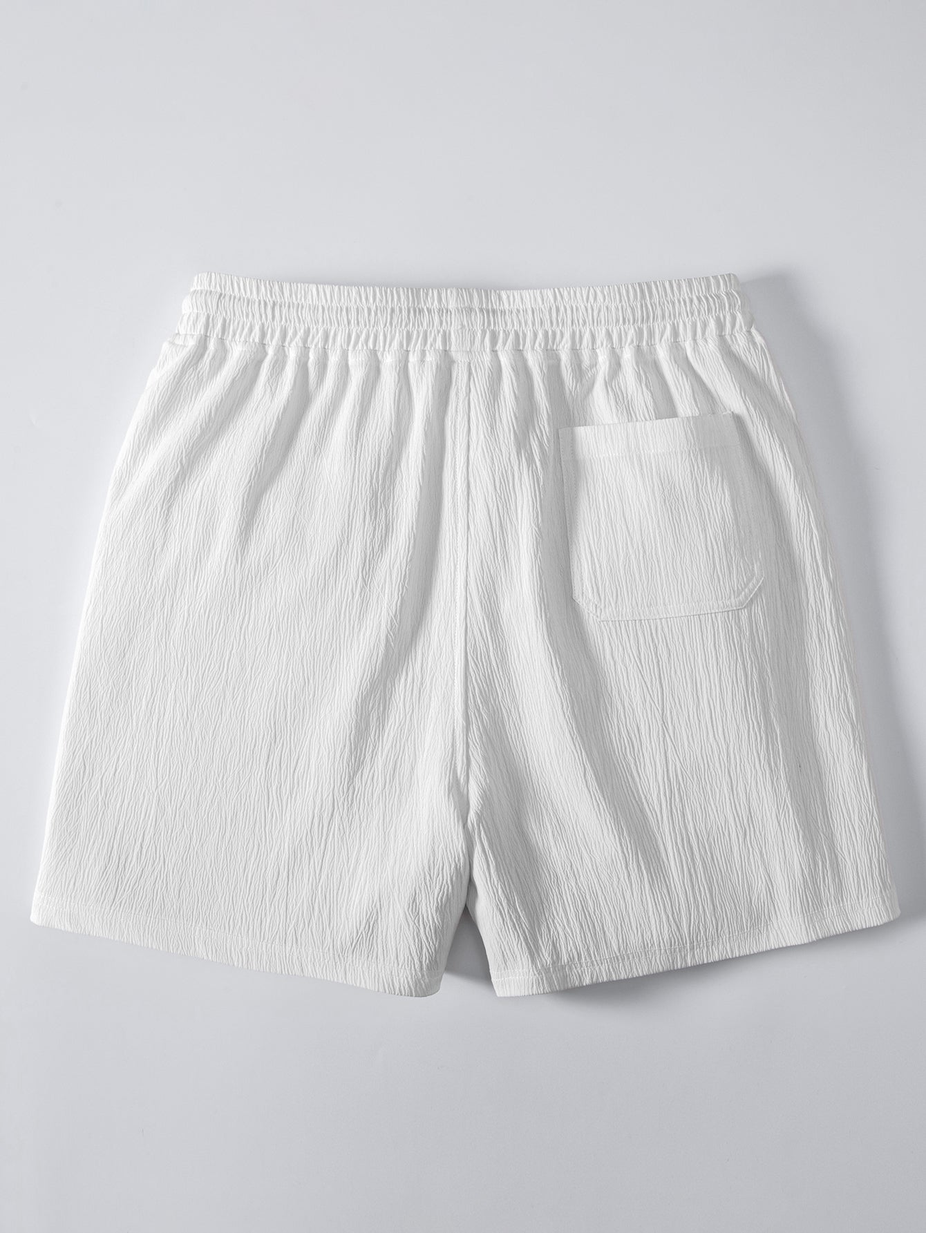Short Sleeve V Neck Linen Rayon Blend Shirt & Crinkle Textured Drawstring 5" Shorts