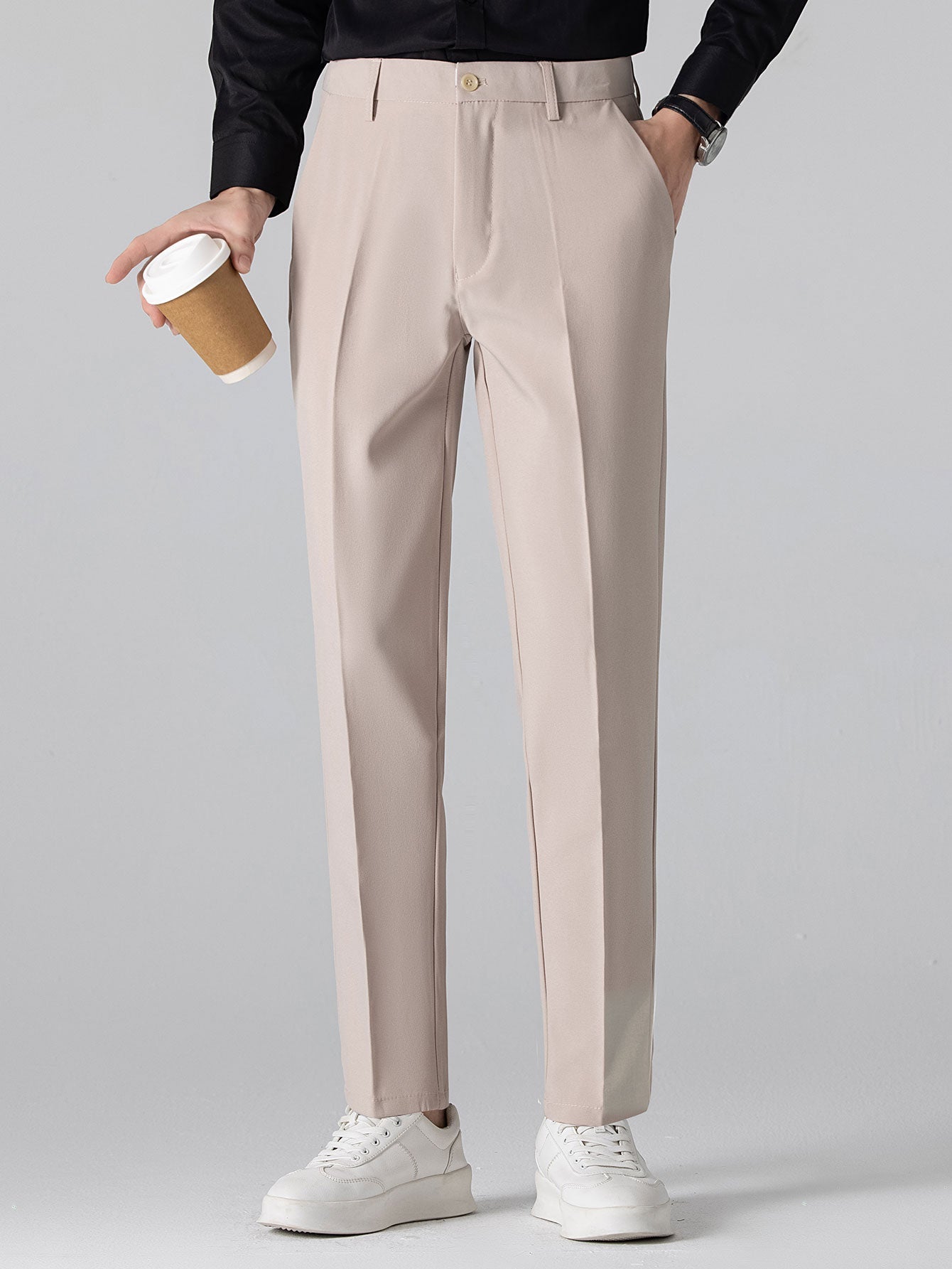 Contrast Stripe Trim Waffle Knit Polo & Slim Fit Tapered Trousers