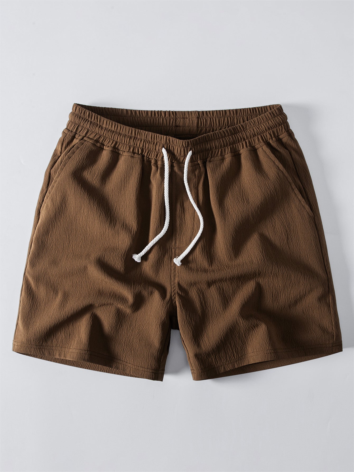 Geometric Jacquard Cuban Collar Shirt & Crinkle Textured Drawstring 5" Shorts