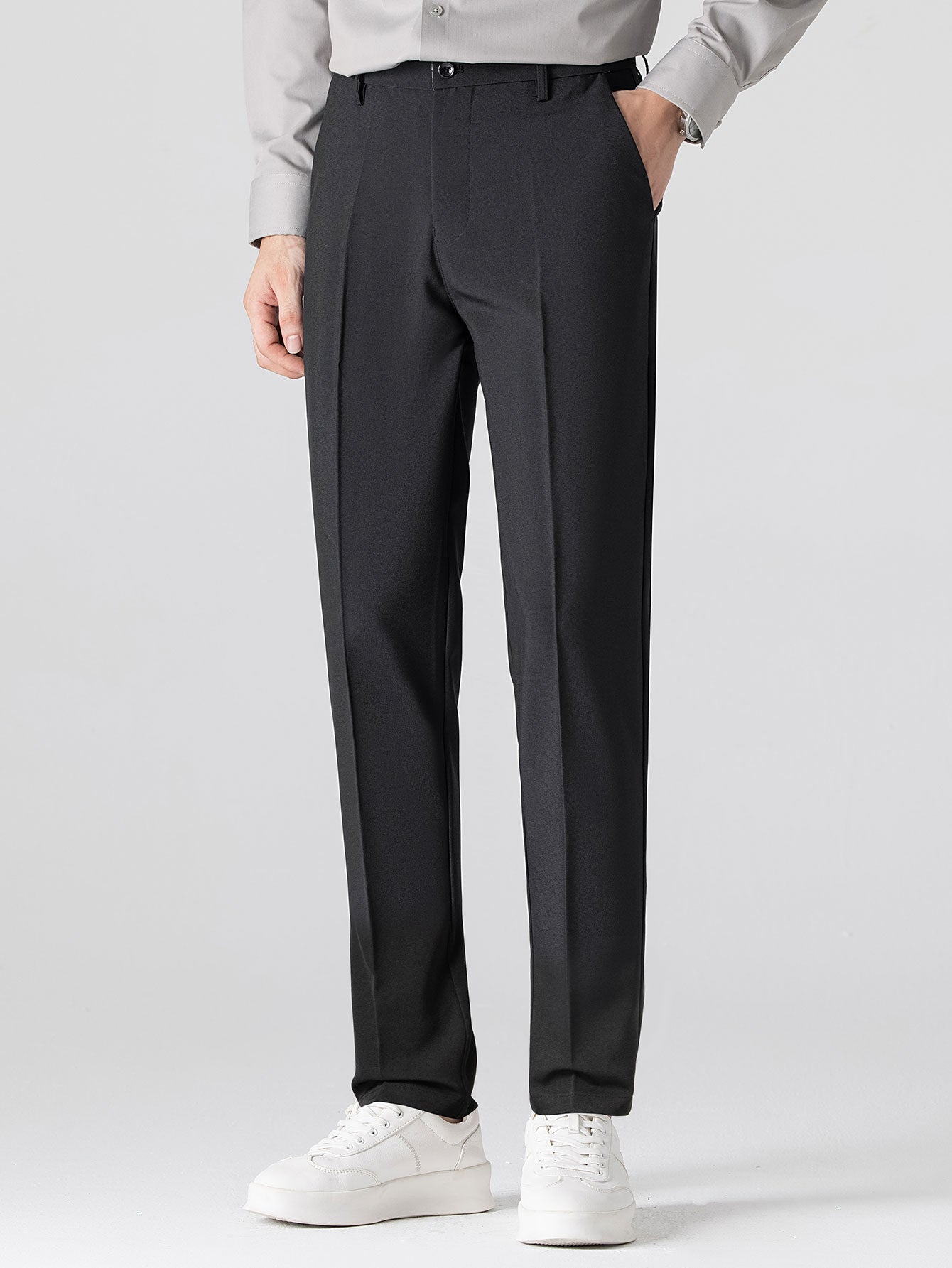 Contrast Textured Johnny Collar Knit Polo & Slim Fit Tapered Trousers