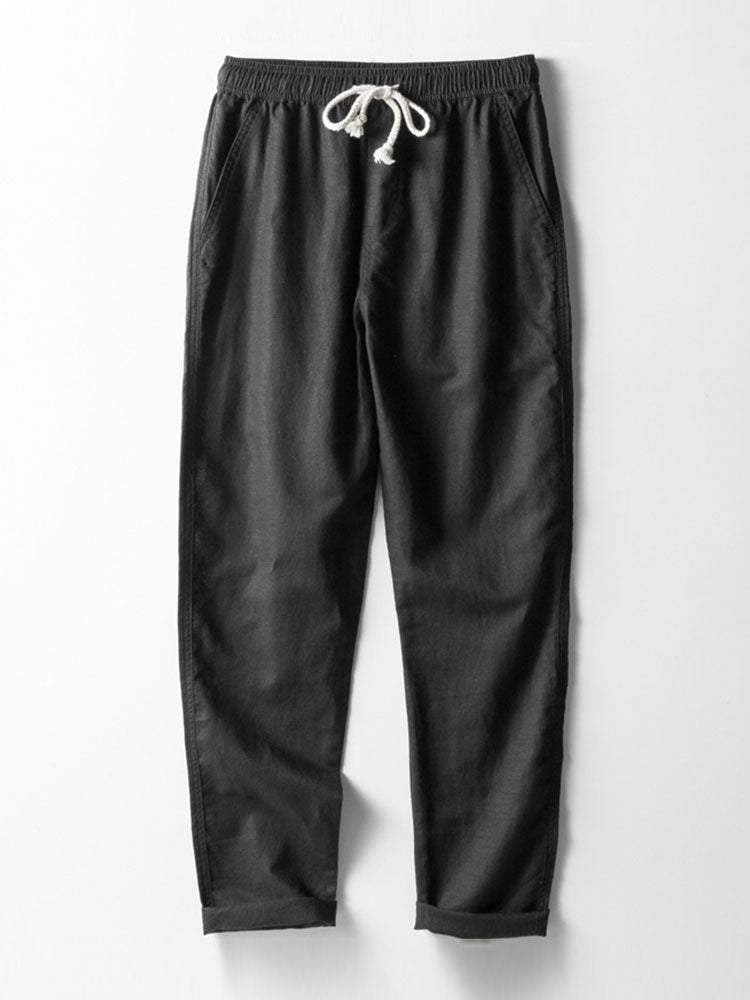Stripe Johnny Collar Open Knit Polo & Straight Leg Linen Pants