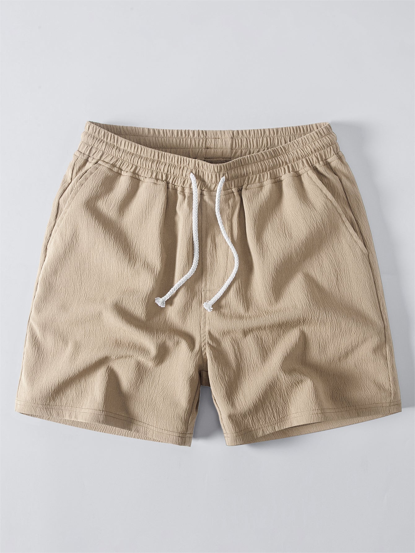 Crinkle Textured Contrast Cuban Shirt & Drawstring 5" Shorts
