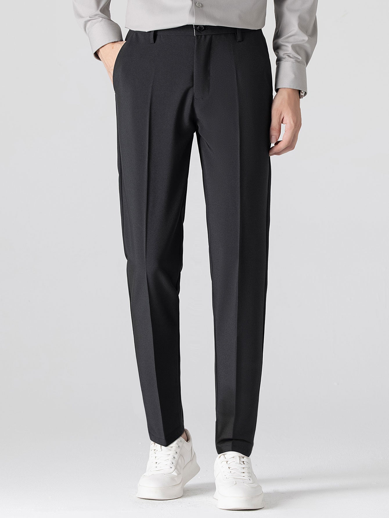 Contrast Trim Ribbed Knit Shirt & Slim Fit Tapered Trousers