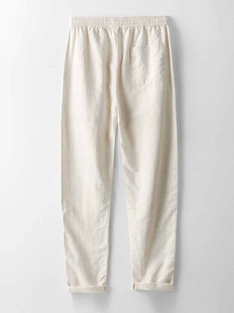 Plaid Open Knit Shirt & Straight Leg Linen Pants