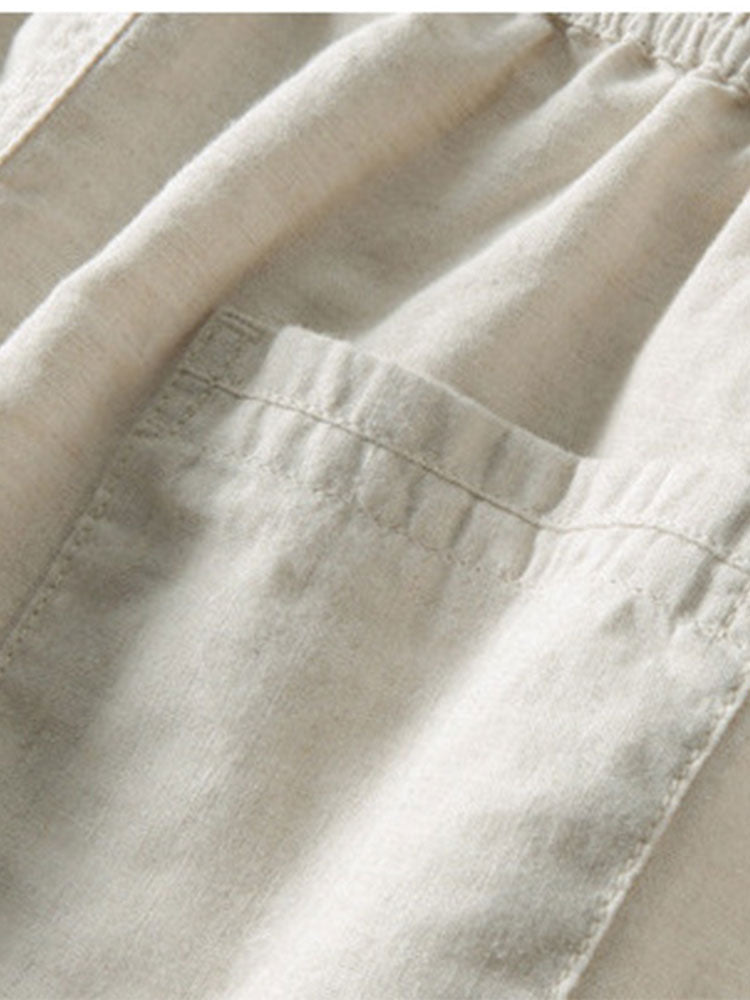 Waffle Stripe Johnny Collar Polo & Straight Leg Linen Pants